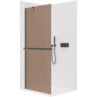 CERANO - Sprchová zástěna Walk-in Onyx Y L/P - 8 mm + polička/držák na ručníky - černá matná, bronzové sklo - 60x200 cm