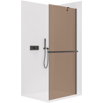CERANO - Sprchová zástěna Walk-in Onyx Y L/P - 8 mm + polička/držák na ručníky - černá matná, bronzové sklo - 70x200 cm