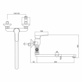 Mereo Zuna nástěnná baterie do byt. jádra 100 mm, ramínko ploché 300 mm, CB602A04Z