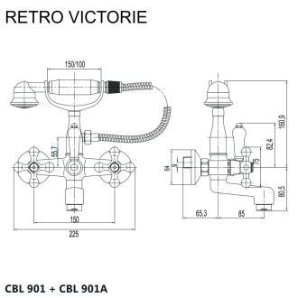 Mereo Retro Viktorie vanová baterie nástěnná 150 mm s příslušenstvím CBL901