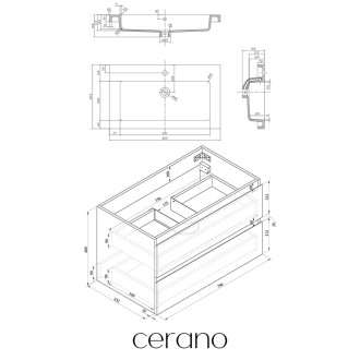 CERANO - Koupelnová skříňka Carole - černá matná + umyvadlo z lit. mramoru Ovo - černá matná - 80,5x53x46,5 cm