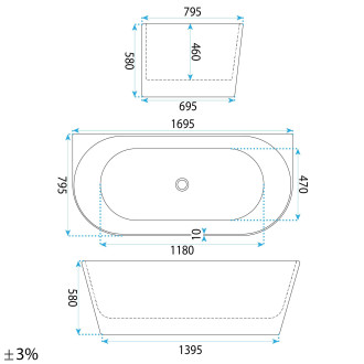 REA Akrylátová vana CAPRI SLIM 170cm KPL-W8331