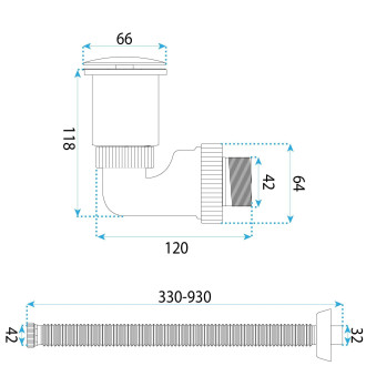 REA Umyvadlový sifon s univerzální výpustí click-clack Flow Brush Copper REA-A9497