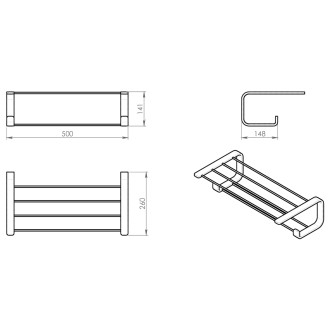 OUTLINE police na ručníky s hrazdou, černá mat