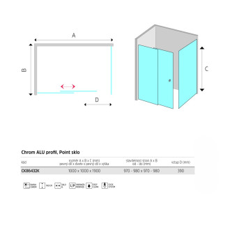 Mereo Lima sprchový kout, 100x100x190 cm, zasun. dveře a pevný díl, L/P, chrom CK86432K