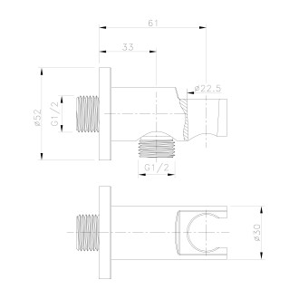 Držák sprchy kulatý, pevný, s vyústěním, měď mat