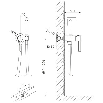 ICONIC podomítková bidetová baterie se Stop sprškou, kulatá, měď mat