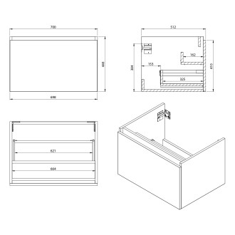 LOREA skříňka 100x46x51,5cm (30P+70cm), pravá, bílá mat