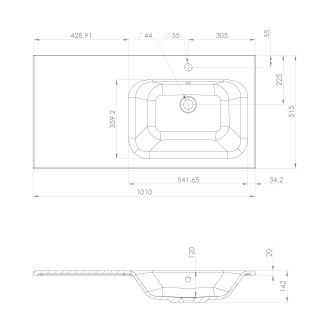 LOREA skříňka 100x46x51,5cm (30P+70cm), pravá, bílá mat