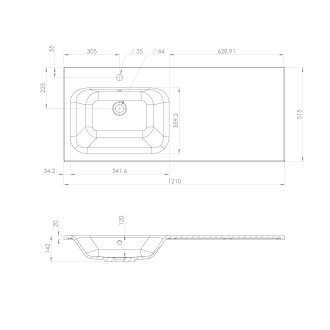 LOREA skříňka 120x46x51,5cm (90+30Pcm), levá, dub alabama/bílá mat