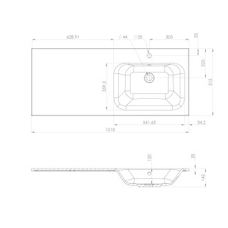 LOREA skříňka 120x46x51,5cm (30P+90cm), pravá, dub alabama/bílá mat