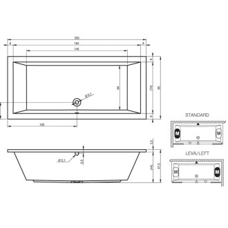 Obdélníková vana Riho Lusso 200x90 cm akrylát BA6000500000000