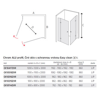 Mereo Novea sprchový kout, čtverc., 120x120x200 cm, L/P, chrom ALU, sklo čiré CK10417ZVR