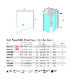 Mereo Novea sprchový kout, čtver., 100x100x200 cm, levý, sklo čiré 6/8 mm, EC CK10316ZL