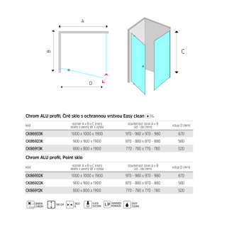 Mereo Lima sprchový kout, 80x80x190 cm, pivotové dveře a pevný díl, sklo Čiré CK86913K
