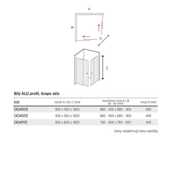 Mereo Kora sprchový kout čtvercový, 90x90x185 cm, bílý ALU, sklo Grape 5 mm CK34101Z