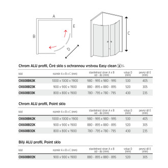 Mereo Lima sprchový kout, R 550, 80x80x190 cm, chrom ALU, sklo Point 6 mm CK608B32KM+van.