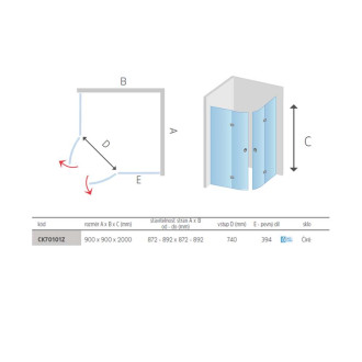 Mereo Novea sprchový kout, 90 x 90 x 200 cm, chrom ALU, sklo čiré 6 mm, EC CK70101Z