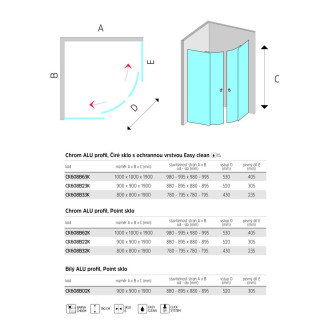 Mereo Lima sprchový kout, R 550, 90x90x190 cm, chrom ALU, sklo čiré 6 mm, EC CK608B23K