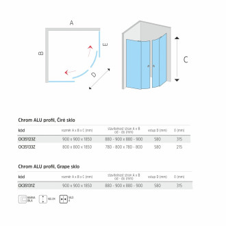 Mereo Kora Lite sprchový kout, R550, 90x90x185 cm, chrom ALU, sklo čiré 4 mm CK35123Z