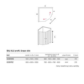 Mereo Kora sprchový kout, R550, 90x90x185 cm, bílý ALU, sklo Grape 5 mm CK35101Z