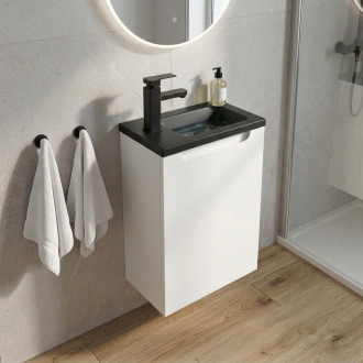 CERANO - Umyvadlová skříňka pro WC Sora - bílá matná + umyvadlo z lit. mramoru - černá matná - 40x57,5x22 cm