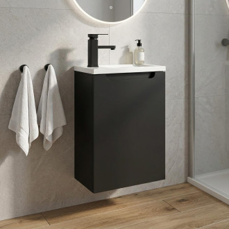 CERANO - Umyvadlová skříňka pro WC Sora - černá matná + umyvadlo z lit. mramoru - bílá matná - 40x57,5x22 cm