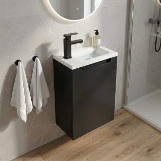CERANO - Umyvadlová skříňka pro WC Sora - černá matná + umyvadlo z lit. mramoru - bílá matná - 40x57,5x22 cm