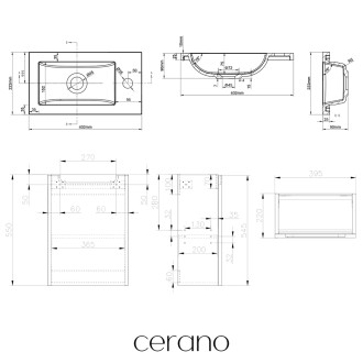 CERANO - Umyvadlová skříňka pro WC Sora - černá matná + umyvadlo z lit. mramoru - bílá matná - 40x57,5x22 cm