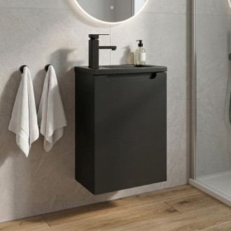 CERANO - Umyvadlová skříňka pro WC Sora - černá matná + umyvadlo z lit. mramoru - černá matná - 40x57,5x22 cm