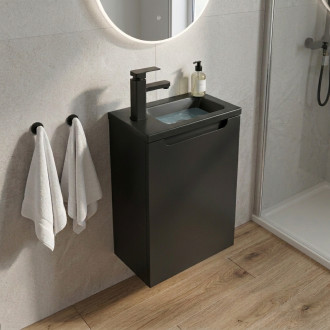 CERANO - Umyvadlová skříňka pro WC Sora - černá matná + umyvadlo z lit. mramoru - černá matná - 40x57,5x22 cm