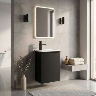 CERANO - Umyvadlová skříňka pro WC Zola - černá matná + umyvadlo z lit. mramoru - bílá matná - 40x55x23,5 cm