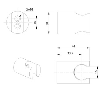 Držák sprchy kulatý, pevný, měď mat