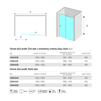 Mereo Lima sprchové dveře zasunovací, dvoudílné, 100x190 cm, chrom ALU, sklo 6 mm CK80402K