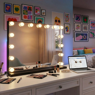 REA Zrcadlo LED HOLLYWOOD Black 80x60 HOM-12014