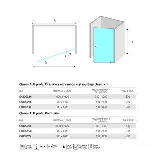Mereo Lima sprchové dveře pivotové, 90x190 cm, chrom ALU, sklo čiré 6 mm, EC CK80923K