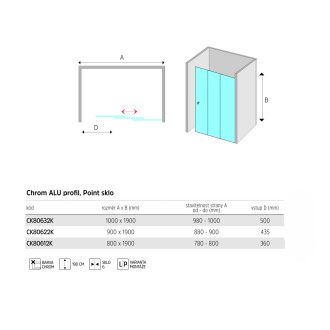 Mereo Lima sprchové dveře zasunovací, trojdílné, 80x190 cm, chrom, sklo 6 mm CK80612K