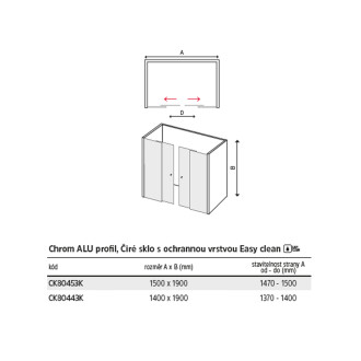 Mereo Lima sprchové dveře zasunovací, čtyřdílné, 140x190, chrom, sklo čiré 6 mm CK80443K
