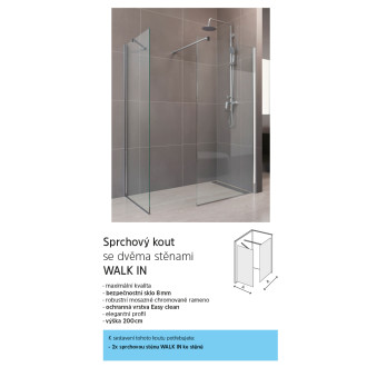 Mereo Novea sprchová stěna Walk in 100 x 200 cm, sklo 8mm, EASY CLEAN CK10603H