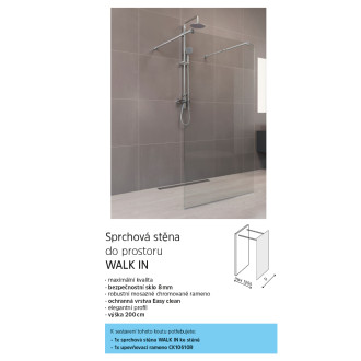 Mereo Novea sprchová stěna Walk in 100 x 200 cm, sklo 8mm, EASY CLEAN CK10603H