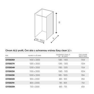 Mereo Novea sprchová stěna Walk in 100 x 200 cm, sklo 8mm, EASY CLEAN CK10603H