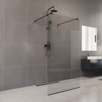 Novea sprch.stěna Walk in Black 130x200 cm, sklo 8mm, lišta ke stěně, EASY CLEAN CK10607HB