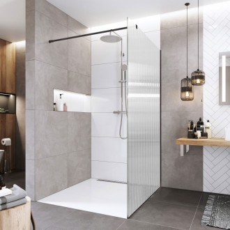 Novea sprch.stěna, Black 90x200cm, sklo 8mm, Line, lišta ke stěně, EASY CLEAN CK10602HBL