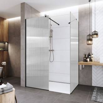 Novea sprch.stěna, Black 90x200cm, sklo 8mm, Line, lišta ke stěně, EASY CLEAN CK10602HBL