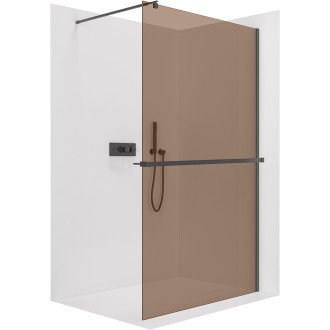 CERANO - Sprchová zástěna Walk-in Onyx Round L/P - 8 mm + polička/držák na ručníky - kulatá vzpěra - černá matná, bronzové sklo - 50x200 cm