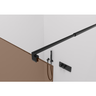 CERANO - Sprchová zástěna Walk-in Onyx Round L/P - 8 mm + polička/držák na ručníky - kulatá vzpěra - černá matná, bronzové sklo - 70x200 cm