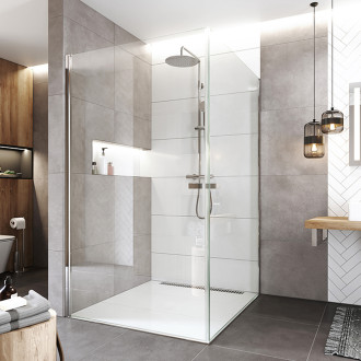 Novea pivotový kout, čtverc., 90x90x200 cm, L/P, sklo čiré 6/6 mm, vstup rohem CK12923ZVR