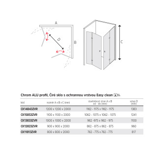 Novea zalam.kout, čtverc. 120x120x200 cm, L/P, sklo čiré 6/6mm, vstup rohem CK14843ZVR