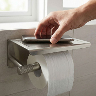 Držák na toaletní papír s poličkou 6613 Modern Nickel Brush