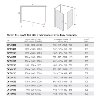 Novea pivotový kout, obdél., 100x120x200 cm, L/P, chrom ALU, sklo čiré, EC CK14933Z
